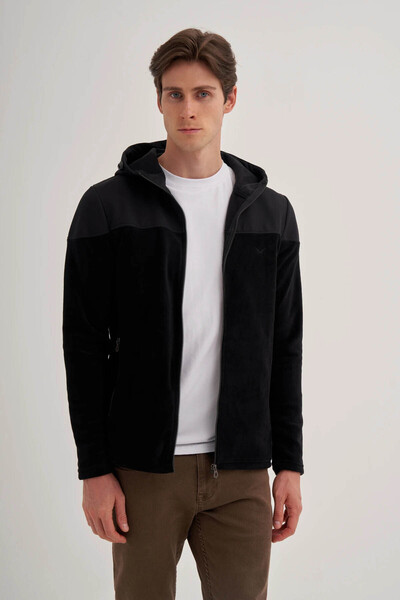 Cazador سترة رجالية سوداء أساسية ذات قصة عادية 56390