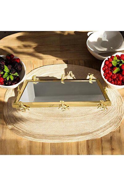 partridge store صينية مستطيلة الشكل بمرآة معدنية باللون الذهبي