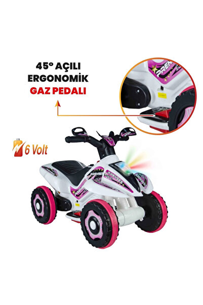VaVbaby Crazy Cross Akülü Motor ATV 6v Beyaz-Pembe