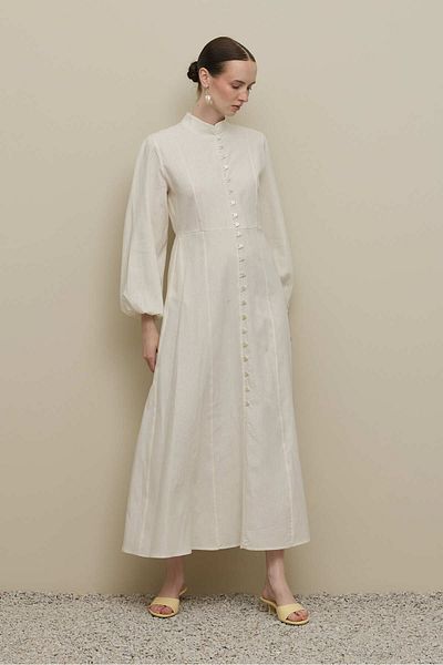 Fahhar Britli Lyocell Linen Dress White