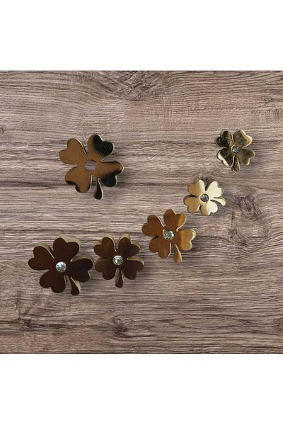 Begonia Accessories Steel Zircon Stone Clover Shaped Stud Earrings Set of 3 5mm 7 mm and 8 mm