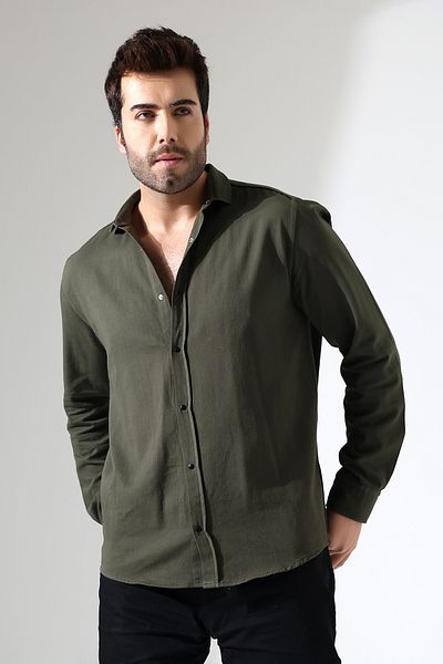 GÖMLEKÇİNİZ Men's Shirt Oversize Fit Gabardine Fabric Snap Tie Shirt