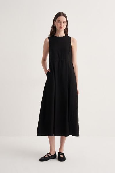 EBU Prive Women's Cupra Draped Cotton Dress Suit Black