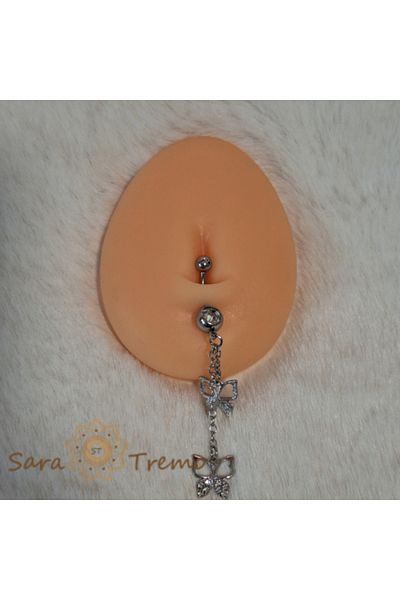 saratremo Silver Long Belly Piercing made of Zinc Alloy - 7 cm, Thick Rod