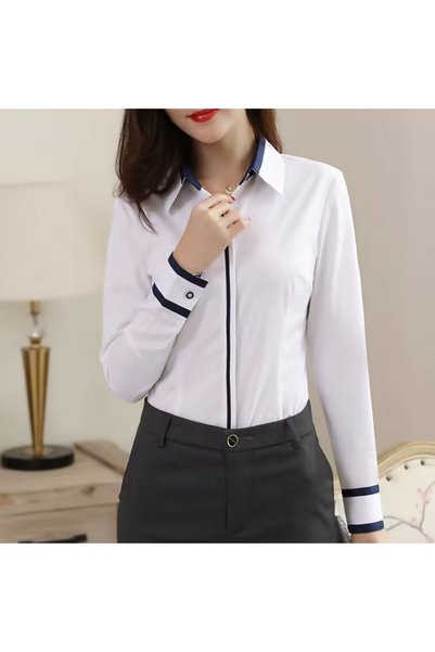 FARQIN White Cotton Satin Lycra Slim Fit Women's Shirt with Cuff and Front Button Model