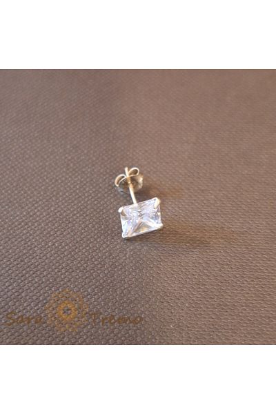 saratremo Unisex Earring Silver 925 with White Zirconia Crystal, Square, 7 mm
