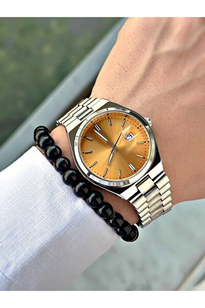 Tisaati Premium Seri Özel Tasarım Lüks Seri Metal Kordon Classic Erkek Kol Saati-Bileklik Hediyeli