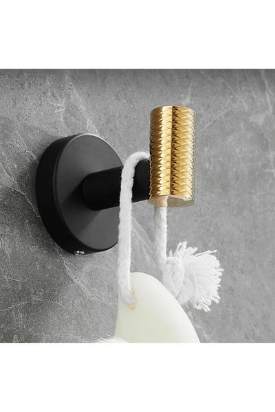 LUXXO Cârlig de baie pentru prosop/halat, negru mat cu accente aurii, oțel inoxidabil, anticoroziv, inclus