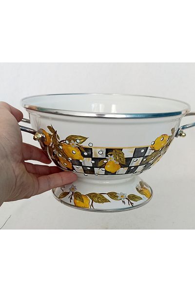 EBRULİEMAYE Vintage Enamel Lemon Spring Decor 22 cm Diameter Colander Colander