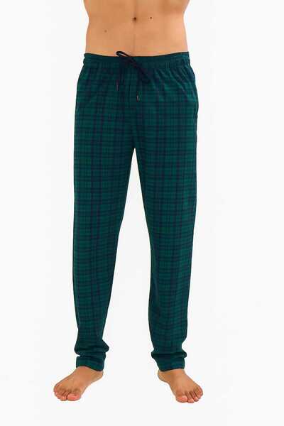 DÜVEN Pijamale pentru bărbați din bumbac în carouri, burgundă și verde, 2 piese, cu fundul unic - Pantaloni de pijama unisex pentru bărbați sezonieri