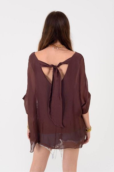 Park Moda 6061 Bat Sleeve Back Tie Silk Bluz