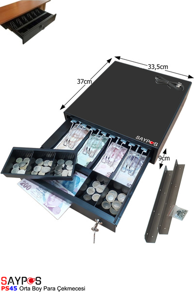 SAYPOS Masa Altı Montaj Askısı Hediye Pos Bağlantılı, Anahtardan Açılır Orta Boy Para Çekmecesi 33,5x37x9cm