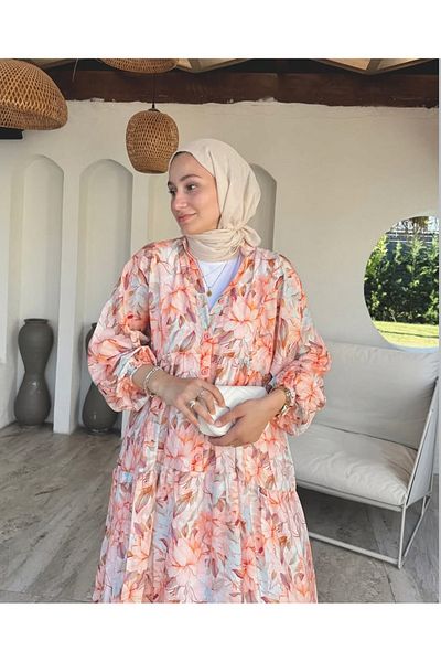 nizzell New Season Flower Patterned Mango Fabric Dress