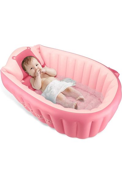 SMARTECH Cadă de baie gonflabilă pentru bebeluși, design ergonomic, 6 luni - 5 ani, portabilă, pliabilă, mini piscină de călătorie,