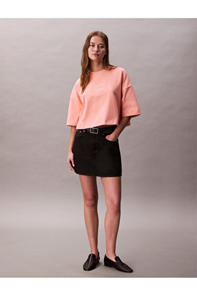 Calvin Klein Cropped Boxy Chain Stitch Logo T-Shirt