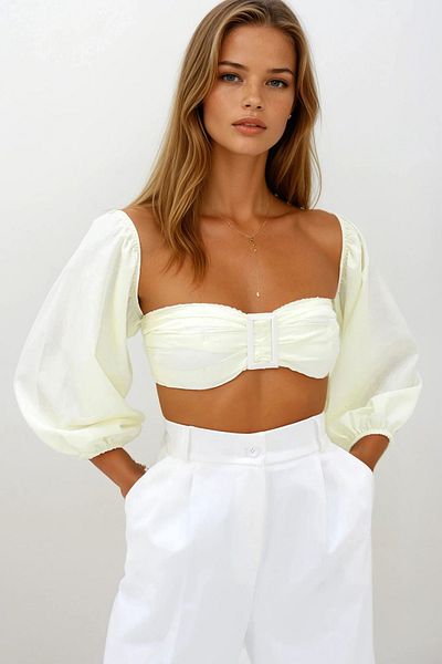 VAGGON Poplin Princess Sleeve Crop Blouse with Gipsey Back and Buckle Detail