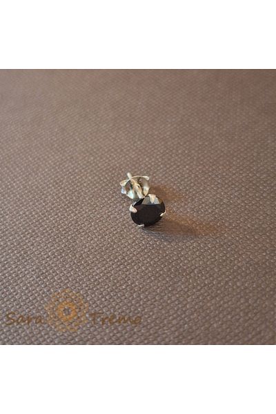 saratremo Unisex Earring 925 Silver with Black Zirconia Crystal, 6 mm