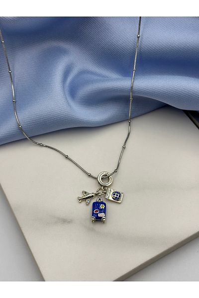 Duéra Silver Dorika Chain Travel Concept Charm Steel Necklace
