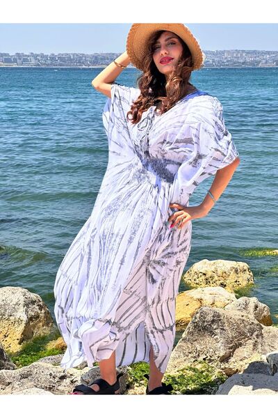 Gönülden Tasarım Long Poncho Ethnic Women's Dress with Patterned Wings