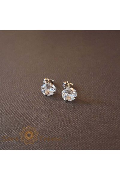 saratremo Unisex Earrings with White Zirconia Crystal - Silver 925, 7 mm