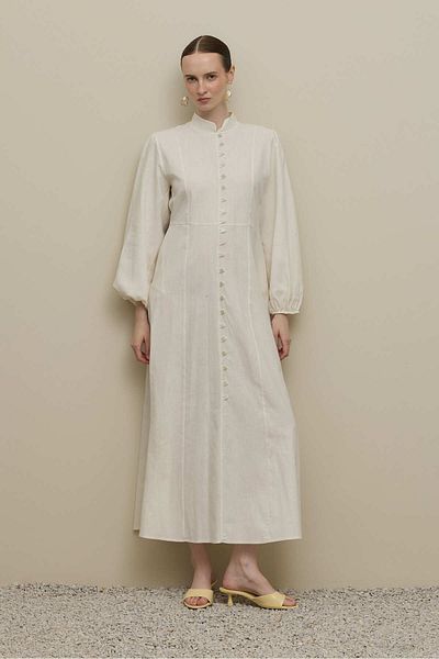 Fahhar Britli Lyocell Linen Dress White