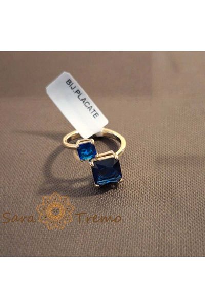 saratremo Gold Plated Ring, New Geometric Design - Size 7 (Diameter 1.7 cm)