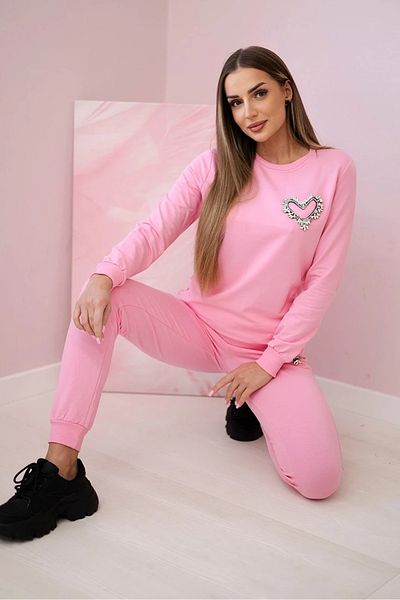 UniqueStore.ro Pink Tracksuit With Shiny Heart Applique