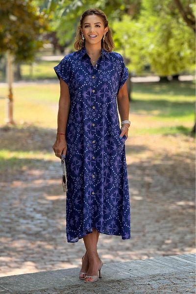 Nevin Kaya Moda Purple Belted Button Shirt Dress