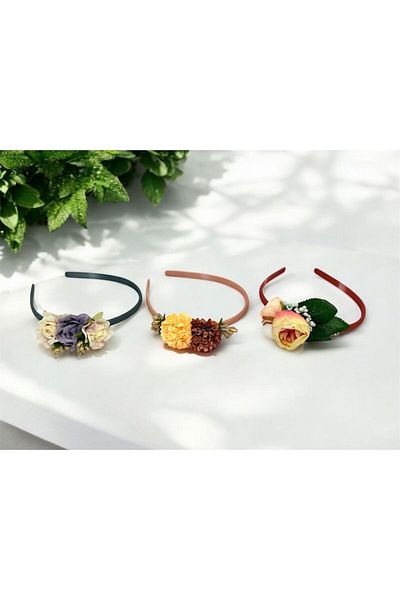OEM Set 3 coronite fete, decorate cu flori artificiale/matase
