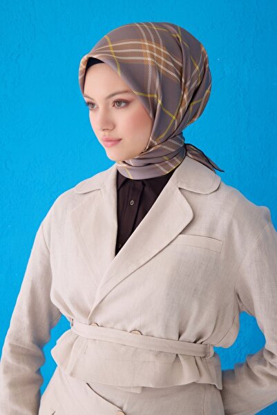 Elabutik Belli Tivil İpek Eşarp 4122D VİZON 90 x 90