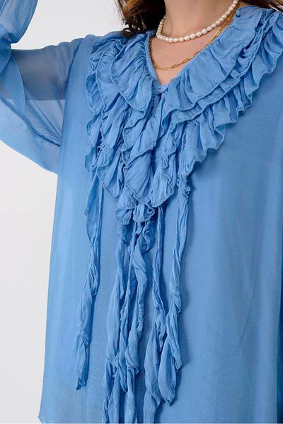 Park Moda Sn057 Costello Silk Bluz with Ruffle Detail on the Front