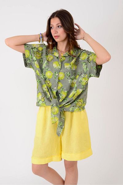 Park Moda 24050 Lemon Pattern Fistol Tie-Blue Bluz