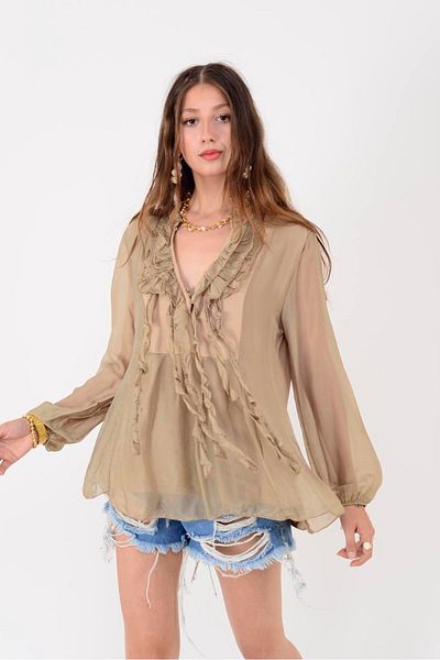 Park Moda 8603 Costello Silk Bluz with Front Riffir Detail