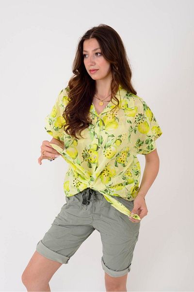 Park Moda 24050 Lemon Pattern Fistol Tie-Blue Bluz