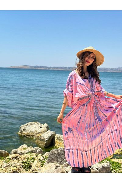 Gönülden Tasarım Long Poncho Ethnic Women's Dress with Patterned Wings