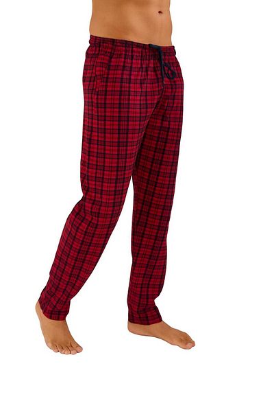 DÜVEN Men's Cotton Plaid Burgundy & Green 2-Piece Single Bottom Pajamas - Seasonal Men's Unisex Pajama Bottoms