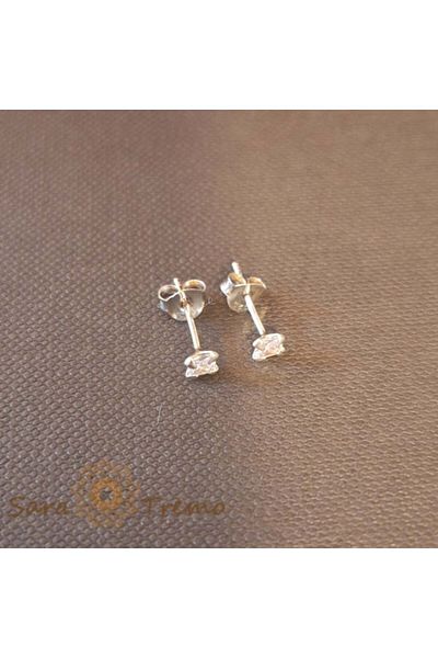 saratremo Unisex Silver Earrings 925 with Square White Zirconia Crystal, 3 mm
