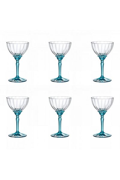 Bormioli Rocco Set of 6 martini glasses, champagne, BORMIOLI ROCCO FLORIAN BLUE, 240ml, D9.7xh16.4cm