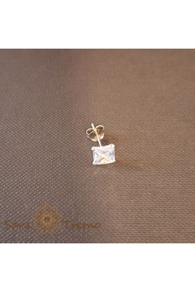saratremo Unisex Earring 925 Silver with Square White Zirconia Crystal, 6 mm