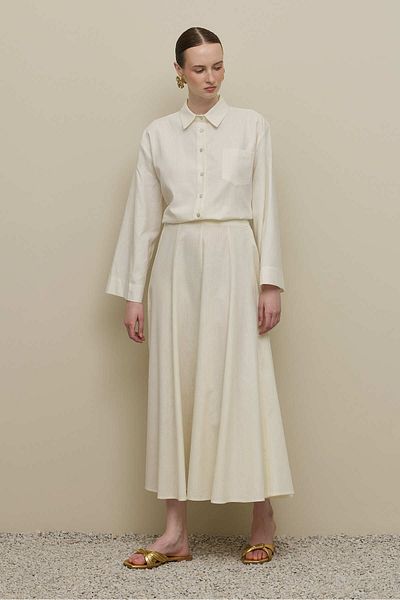 Fahhar Godeli Lyocell Linen Skirt White