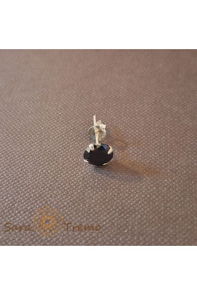 saratremo Unisex Silver Earring 925 with Black Round Zircon Crystal, 7 mm