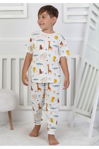 Emilakids Animal Patterned 100% Cotton Single Jersey Fabric Boys Pajama Set