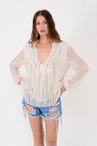 Park Moda 8603 Costello Silk Bluz with Front Riffir Detail