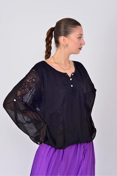 Park Moda 9114 Lace Detail Silk Bluz