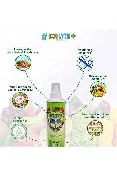 ECOLYTE+ HOCL, Hypochlorous Acid For Fruit and Vegetable Cleaner and Disinfectant - 250 ml