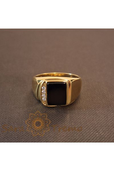 saratremo Masonic Ring with Zirconia Crystals and Black Decor, 1.3cm Width – Luxury Brazil Series