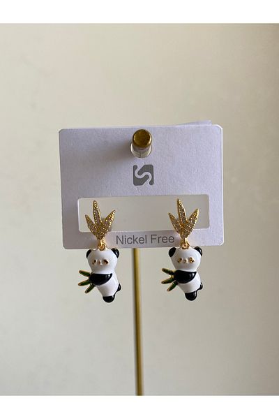 Çelik Zircon Stone Panda Earrings