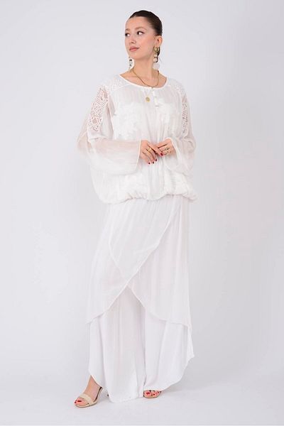 Park Moda 9114 Lace Detail Silk Bluz