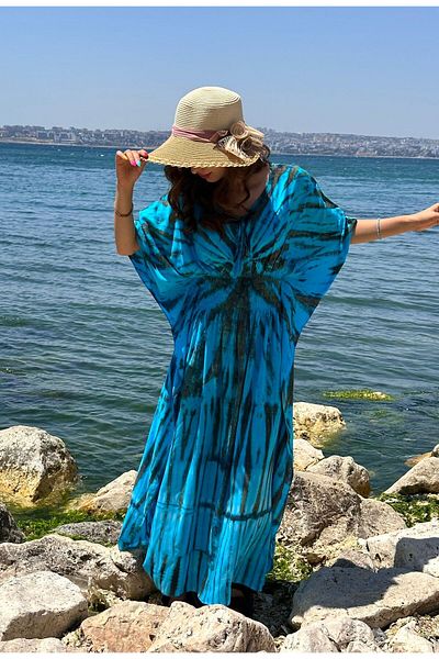 Gönülden Tasarım Long Poncho Ethnic Women's Dress with Patterned Wings