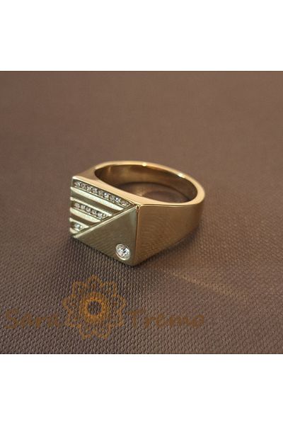 saratremo Masonic Ring with Zirconia Crystals, Width 1.5 cm
